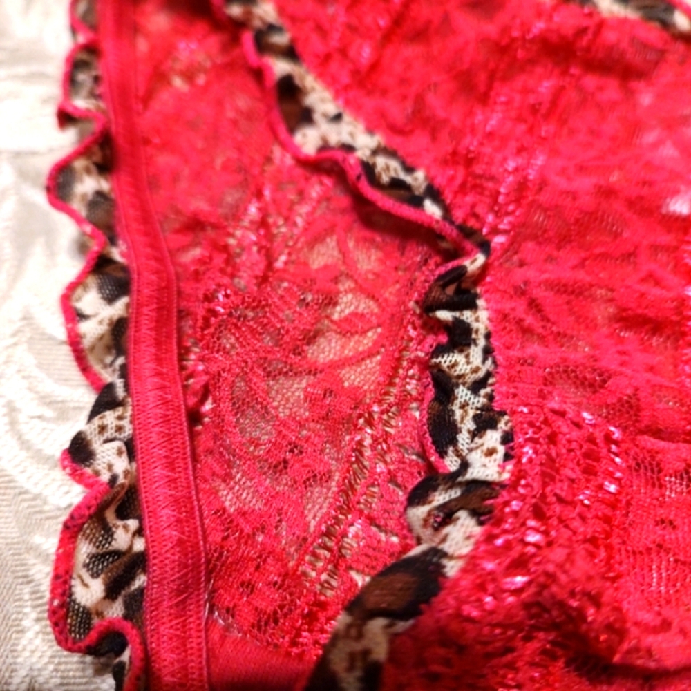 💗🐆💗 MeWow Seductive Leopard Print & Rich Magenta Pink Floral Lace Panties - S - Picture 5 of 8